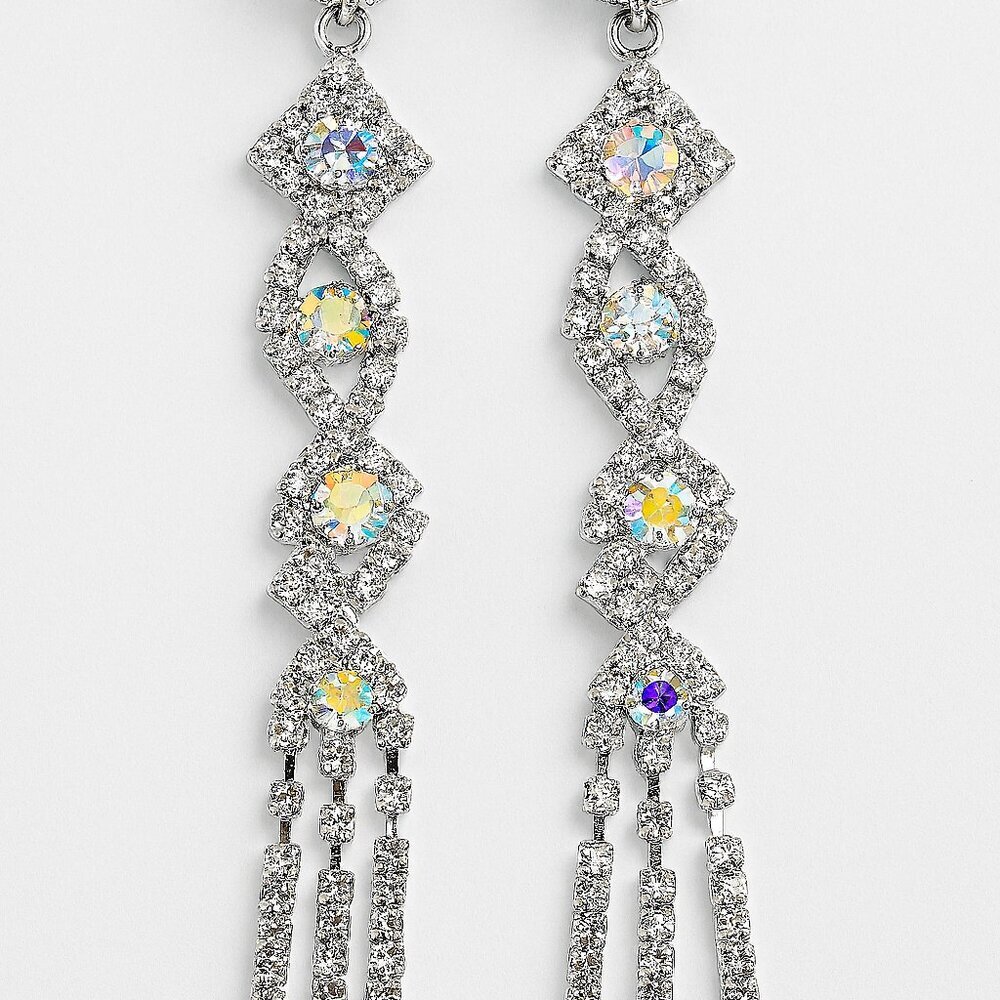 Dazzling AB Rhinestone  Post Drop Earrings – 3‎ Inch Length